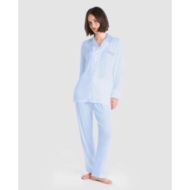 Imagem de Pijama Feminino Longo Jaquard Macio Azul Celeste Lohe, Azul celeste, M