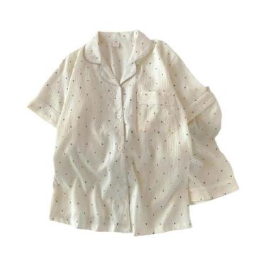 Imagem de Conjunto De Pijamas De Algodão Com Estampa De Poá Para Mulheres, 2 Peç
