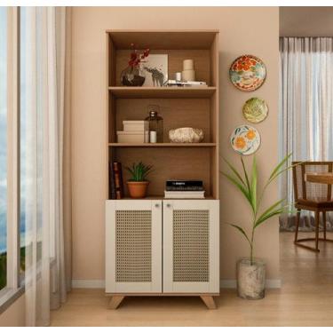 Imagem de Estante Trama 2 Portas 5 Nichos Pintura 3D - Artely, Cinamomo/Off Whit