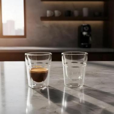 Imagem de Conjunto 2 Copos para Café Parede Dupla de Vidro Borossilicato 100ml -