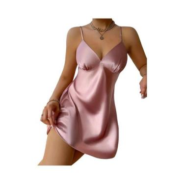 Imagem de Camisola Feminina De Cetim Leve Com Alças Finas, Vestido Curto Para Do
