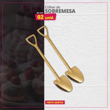Imagem de Kit 02 Colheres Sobremesa Inox Pá Redonda - Genérica, Dourado