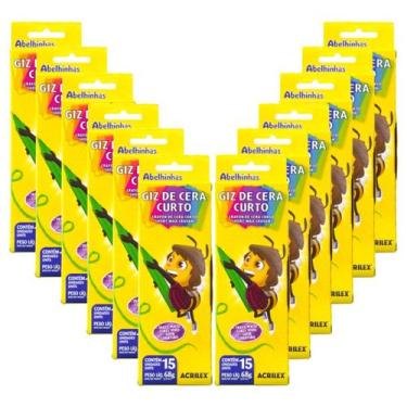 Imagem de Giz de cera curto escolar Acrilex com 15 cores kit com 12 cx