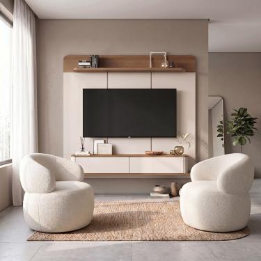 Imagem de Conjunto Sala com Painel Home Concept Eloah MDP MDF 180cm Off White Home Design
