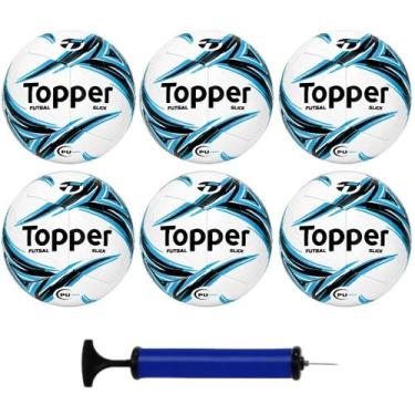 Imagem de Kit Caixa 6 Bolas Futsal Topper + Bomba de ar, Azul