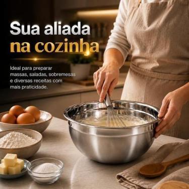 Imagem de Tigela Bowl Em Aço Inox 20cm Saladeira Massas Profissional Multiuso Re