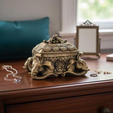 Imagem de Porta Joias Elefante Decoração Luxo Resina Ouro Premium G! Ouro - Esti