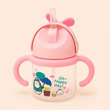 Imagem de Copo de Transição Infantil 380ml com Canudo e Alça Cor:RosaClaroTamanh