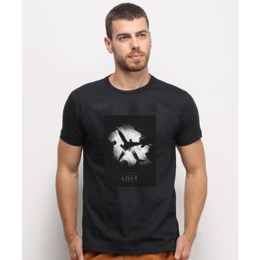 Imagem de Camiseta masculina Preta algodao Lost Serie De Tv Famosa Desenho Art