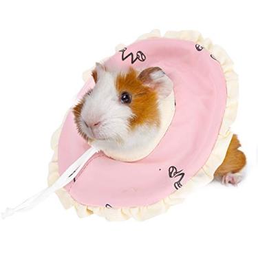Imagem de Zerodis Coleira protetora de coelho, coleira de recuperação de pescoço de cone de hamster e porquinho-da-índia, ajustável, rosa, poliéster