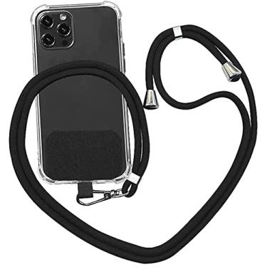 Imagem de Corda ajustável para smartphone Crossbody Nylon Correia de pescoço para celular Corda de mão para capas de telefone acessórios amuletos destacáveis(Preto)