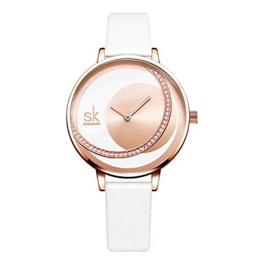 Imagem de Relógio de pulso feminino moderno, pulseira de malha de aço milanês, vestido impermeável, ultrafino, mostrador de diamante, analógico, quartzo, para mulheres, ouro, couro