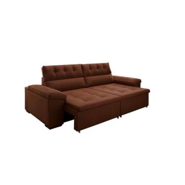 Imagem de Sofá 4 Lugares Retrátil e Reclinável Herzog Veludo Marrom 260 cm