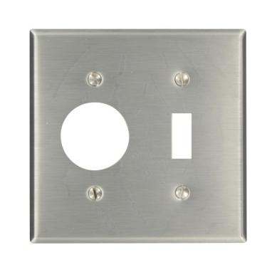 Imagem de Leviton 84007 Placa de parede com 2 aparelhos, 1 unitário com 3 cm de diâmetro, placa de parede com combinação de dispositivos, suporte de dispositivo, aço inoxidável