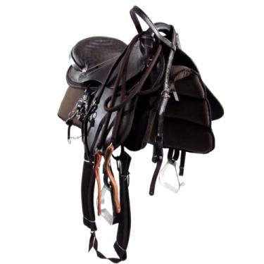 Imagem de Sela Australiana De Arco Marrom Inox Luxo 16 Polegadas + Acessórios