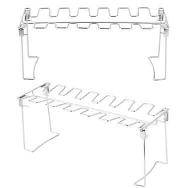 Imagem de Suporte para asas, 2 peças, design côncavo convexo de aço inoxidável, evita quedas, armazenamento dobrável para asas de frango e pernas de frango, alta resistência a baixas temperaturas, para churrasco, piquenique