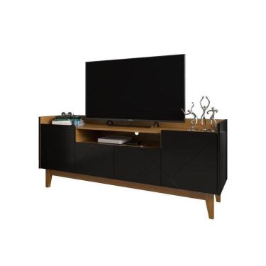 Imagem de Rack Sala Gyala Para Tv Até 60 Polegadas C/ Pés De Madeira Preto/noce