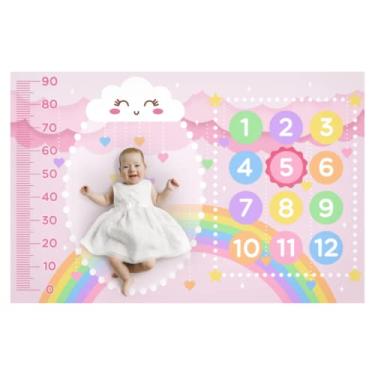 Imagem de Tapete Mesversario Chuva De Amor Cenario Para Fotos para bebe Com Moldura Menina 100% Poliester