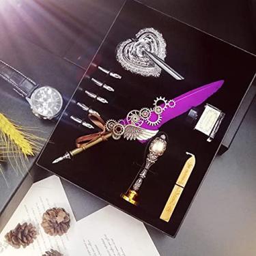 Imagem de HIOD Caneta-tinteiro caixa de presente caneta tinteiro vintage conjunto de canetas-tinteiro caneta tinteiro tinta materiais de escritório canetas de tinta para escrever, roxo