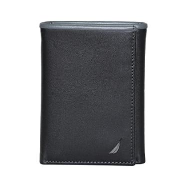 Imagem de Nautica Carteira masculina clássica de couro com três dobras RFID (disponível em grãos lisos ou seixos), Cor pop - preto/cinza, tamanho nico