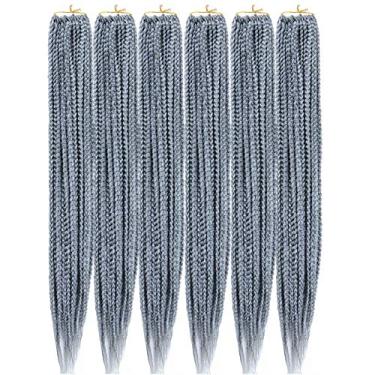 Imagem de Mayloss 6 Pacotes/lote (14/18/24/30) polegada 1 cm 20 Fios/pacote 3X Caixa Fina Trança Crochet Extensionin de Cabelo Diâmetro 3X Trança Sintética Extensões de Cabelo Crochet Tranças Cor de Cabelo (18 polegad, cinzento)