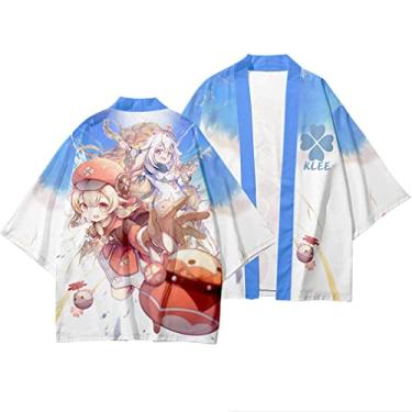Imagem de Genshin Impact Zhongli Qiqi Klee Jaqueta Cardigan Costume Cosplay Tops Xale Manga 3/4 Manto