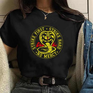 Imagem de Camiseta Blusa feminina cobra kai logo Blusa Preta Algodao