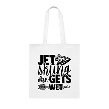 Imagem de Bolsa Jet Skiing Me Gets Wet Tote Bag, presente divertido, bolsa de ombro, bolsas reutilizáveis, cesta de Natal de aniversário ideia de presente, Branco