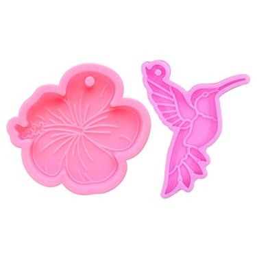 Imagem de Moldes de pingente, laozibierewo1 molde de beija-flor de resina de silicone pássaros epóxi artesanato chaveiro molde de silicone para colar de argila de polímero, moldes de fabricação de joias, rosa
