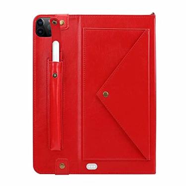 Imagem de ZiEuooo Capa de couro envelope criativa exclusiva compatível com Apple Tablet Case com pulseira de cartão de mão para iPad 5, 6, 7, 8 Th Gen Pro 9.7 10.5 11 12.9 polegadas (vermelho, iPad Pro 12.9 de 2018)
