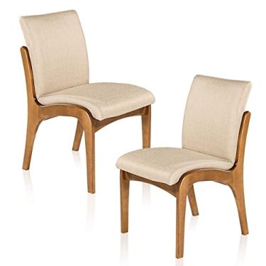 Imagem de Kit 2 Cadeiras de Jantar Estofada Lisboa 90 x 52 Cm Madeira Maciça Imbuia Linho Bege M58 - RMI