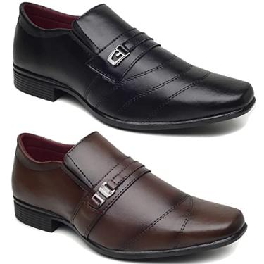 Imagem de SAPATO MASCULINO SOCIAL ESTILO ITALIANO KIT 2 PARES 113/114 (40, PRETO/MARROM CAPPUCCINO)