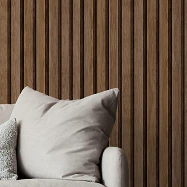 Imagem de Papel de Parede Adesivo Ripas de Madeira Marrom Café Rolo 10m Lavável Autocolante