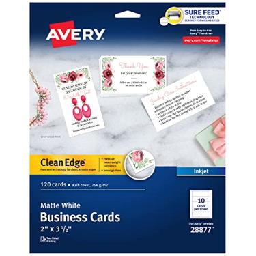 Imagem de Avery Cartões de visita imprimíveis Clean Edge com tecnologia Sure Feed, 5 cm x 9 cm, brancos, 120 cartões em branco para impressoras jato de tinta (28877)