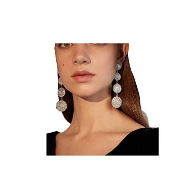 Imagem de fxmimior Brincos femininos modernos com strass de prata e corrente longa com pingente de gota