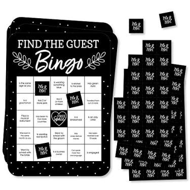 Imagem de Big Dot of Happiness Mr. and Mrs. - Find The Guest Bingo Cards and Markers - Jogo de Bingo Preto e Branco para Casamento ou Chá de Nupcial - Conjunto de 18