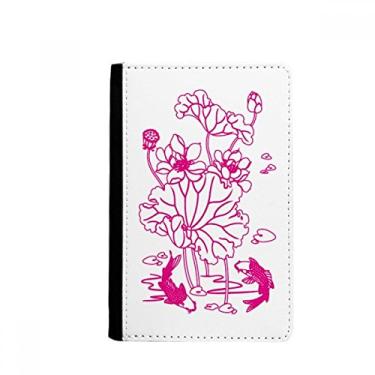 Imagem de Porta-passaporte de água folha de lótus flor de lótus raiz de lótus peixe notecase burse capa carteira porta-cartão, Multicolor