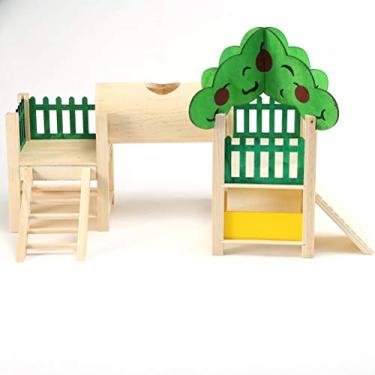 Imagem de Bireegoo 1 peça hamster playground de madeira mini pet casa de estar esconderijo de animais pequenos camadas duplas hamster casa brinquedos alimentador acessório gaiola
