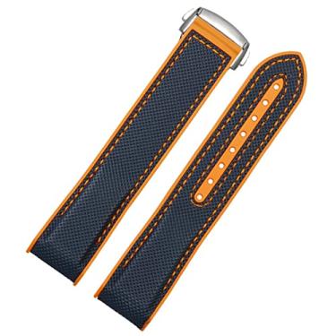 Imagem de AEMALL 20mm 22mm tecido nylon borracha relógio pulseira para Omega Seamaster 300 Ocean pulseiras fivela ferramentas pulseira de silicone (cor: azul laranja-prata, tamanho: 22mm)