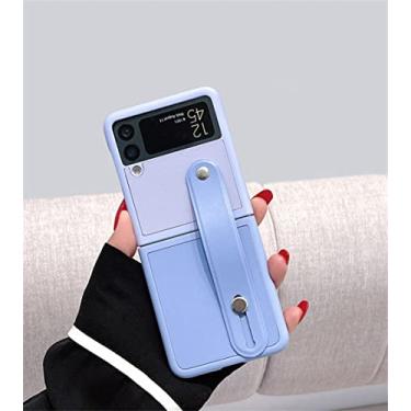 Imagem de Estojo de cor contrastante com suporte de pulseira de couro para Samsung Galaxy Z Flip 3 5G Z Flip3 Fli pZflip3 Zflip4 Capa,C,For Z Flip 3