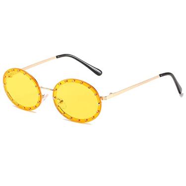 Imagem de Óculos de Sol Redondos Sem Aro com Strass Feminino Armação de Metal Preto Rosa Óculos de Sol Feminino Vintage Óculos UV400,6,Tamanho Único