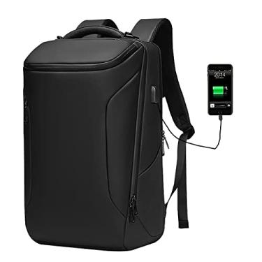 Imagem de Mochila USB para laptop bolsa de viagem de grande capacidade masculina ampla aberta grande impermeável mochila de negócios confortável mochila respirável, preta, 45 * 31 * 18 cm