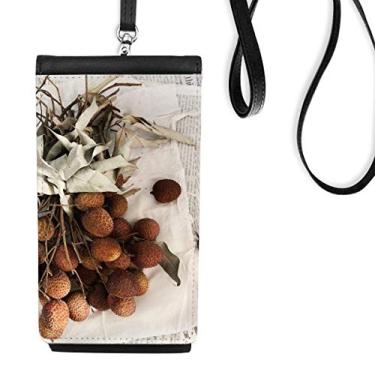 Imagem de Bolsa tipo carteira para celular com imagem de lichia Fresh Tropical Fruit bolso preto