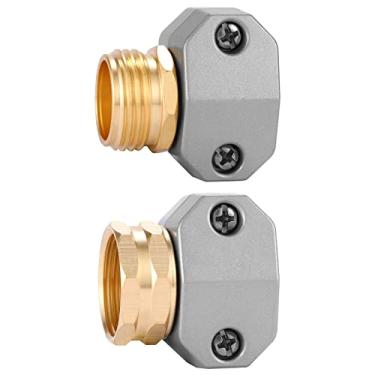 Imagem de Acoplamento macho e fêmea de zinco e alumínio, serve para todos os acessórios de reparo de mangueira de jardim de 1,5 cm e 1,9 cm, pacote com 2