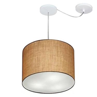 Imagem de Lustre Pendente com Desvio de Centro Cúpula Tecido 40x30 cm, Vivare Iluminação, Pendente4237 LP, Palha, Médio