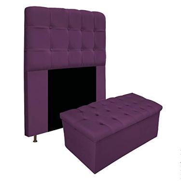 Imagem de Kit Cabeceira e Calçadeira Baú Estofada Mel 100 cm Solteiro Com Capitonê Suede Roxo - Doce Sonho Móveis