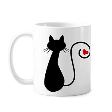 Imagem de Caneca de cerâmica para café e porcelana com estampa de gato Sit Sihouette