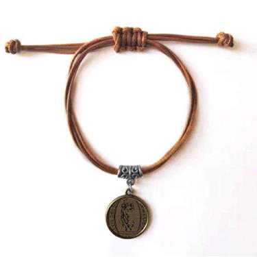 Imagem de DIYthinker Pulseira de couro preto branco arte religião bebê sagrado pulseira pulseira de couro corda marrom joia presente