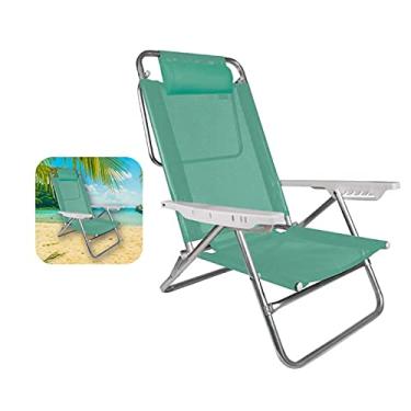 Imagem de Cadeira Reclinável 6 Posições Com Almofada Alumínio Praia Camping Piscina - Mor - Verde