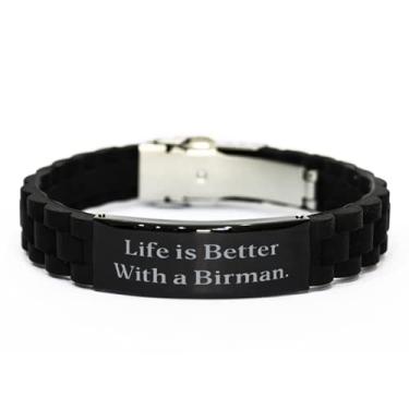 Imagem de SpreadPassion Presentes reutilizáveis para gatos birman, Life is Better with a Birman, pulseira preta divertida com fecho Glidelock para amigos de amigos